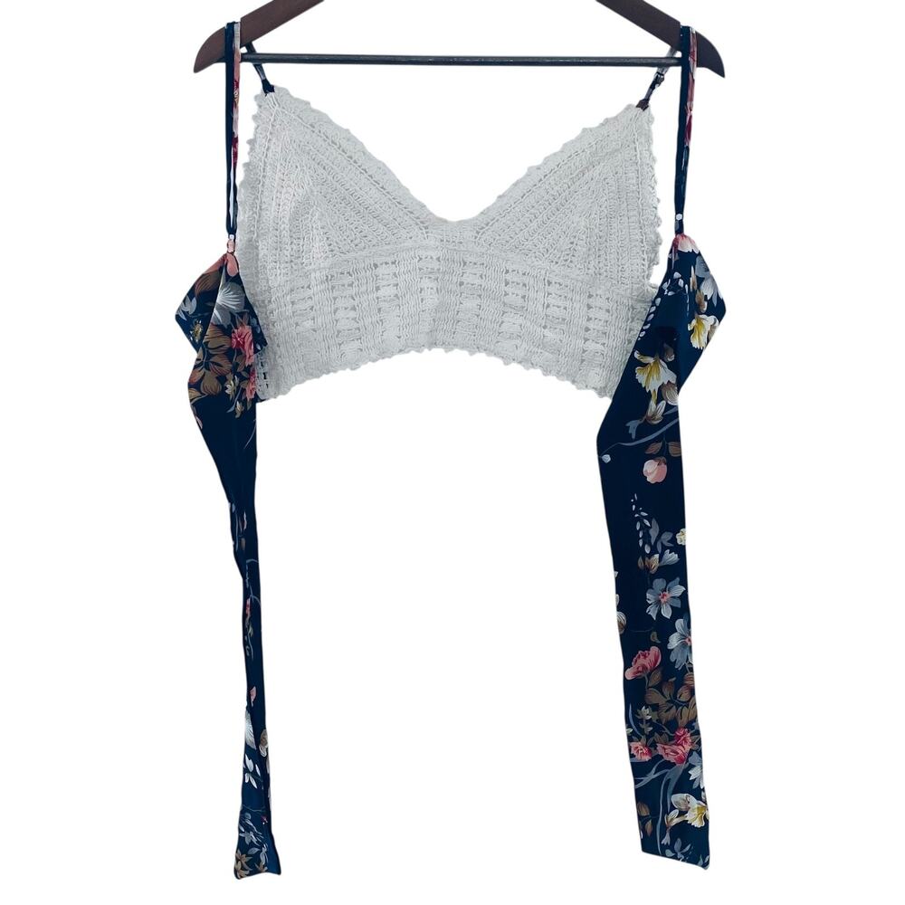 SHEIN Crochet Halter Top Womens Large Boho Floral Festival Hippie Tie Back Beach - Picture 7 of 10